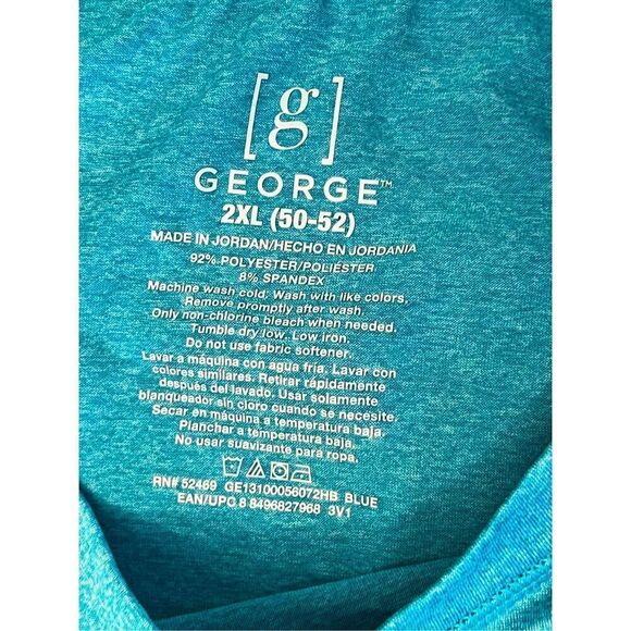 George Aqua Short Sleeve Blue Activewear Top Shirt sz XXLARGE - Picture 4 of 8